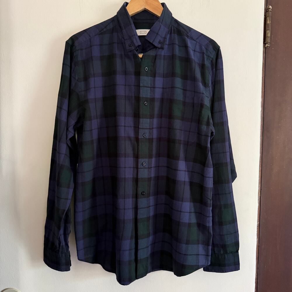 AYR All Year Round Everyday Madras Black watch Plaid Button Down Shirt Medium